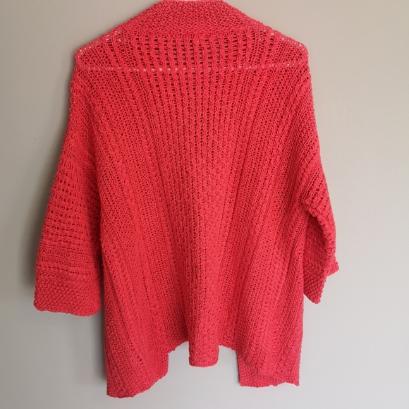 100% Linen Eddie Bauer Open Front Knit Cardigan Bright Coral 3/4 sleeve Size M - Picture 6 of 11